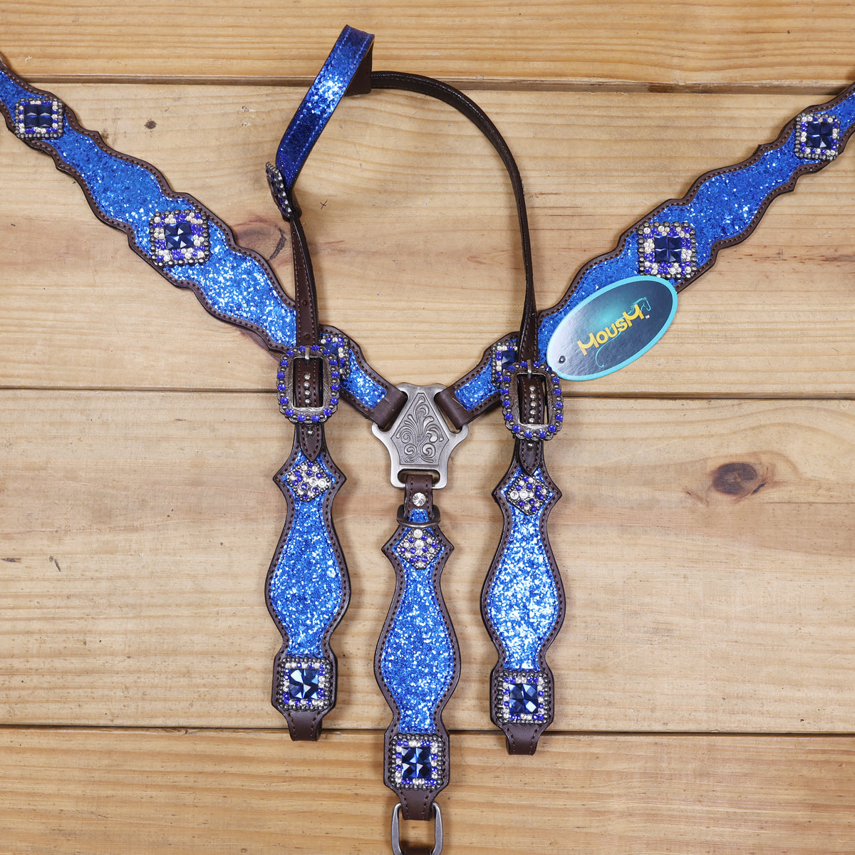 Royal Blue Glitter Western Headstall Set with Silver Studs