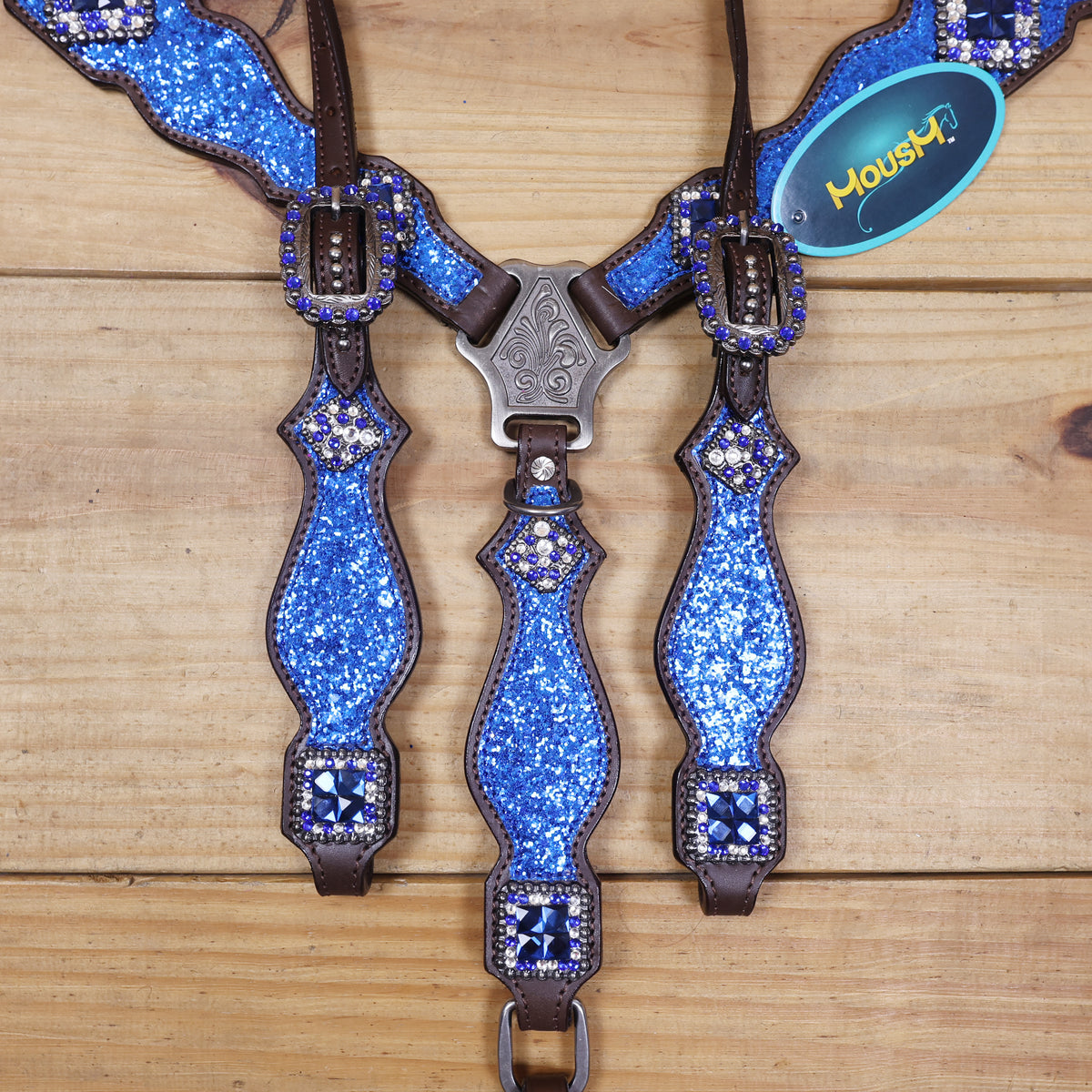 Royal Blue Glitter Western Headstall Set with Silver Studs