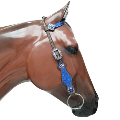 Royal Blue Glitter Western Headstall Set with Silver Studs