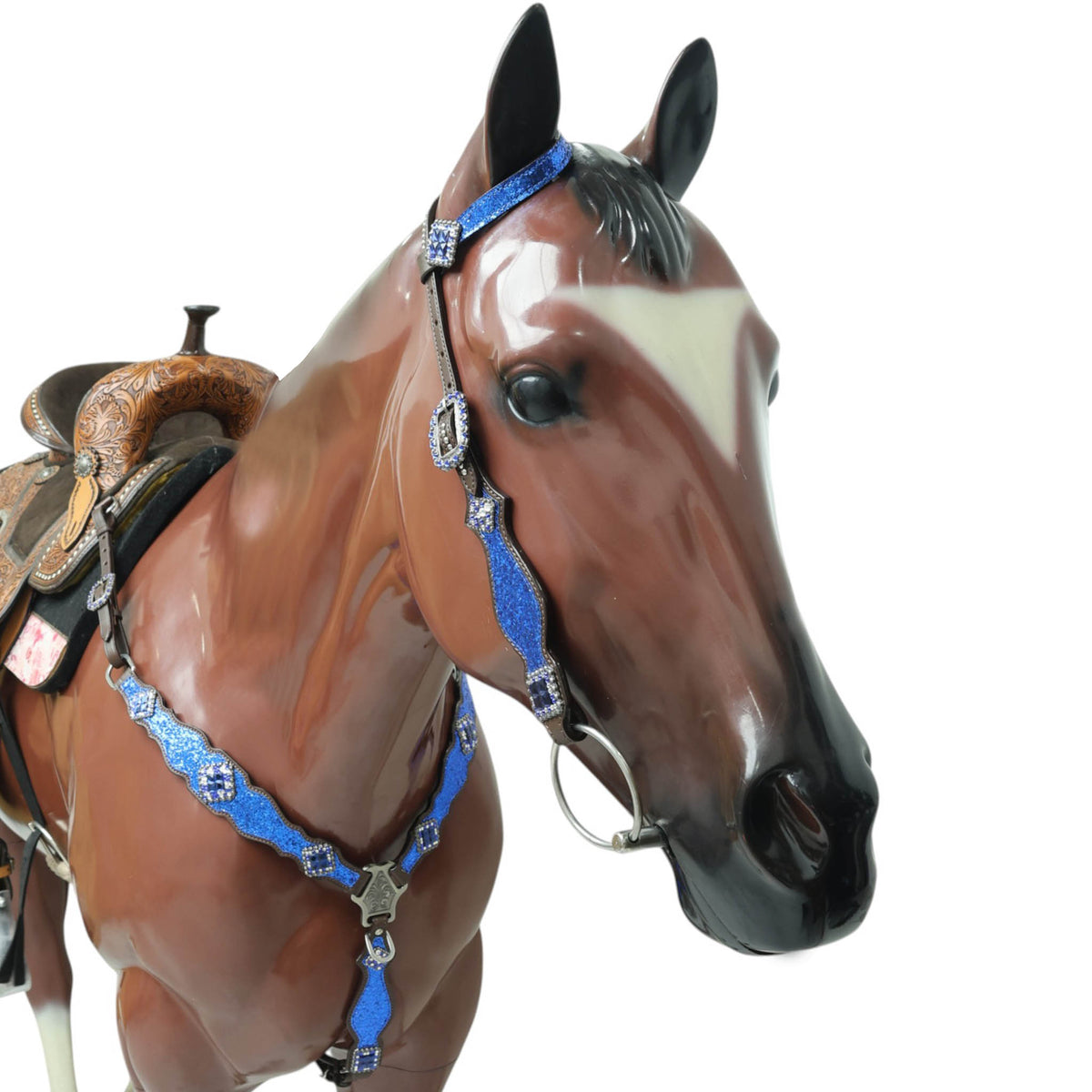 Royal Blue Glitter Western Headstall Set with Silver Studs