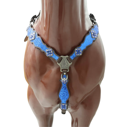 Royal Blue Glitter Western Headstall Set with Silver Studs