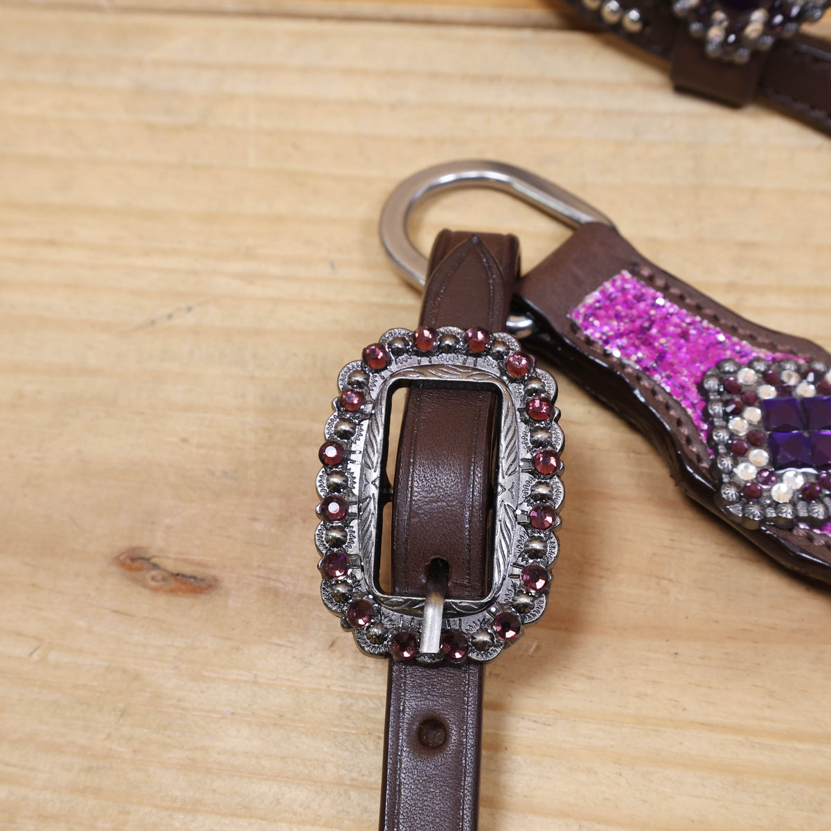 Purple Glitter Headstall and Breast Collar Set with Silver Studs