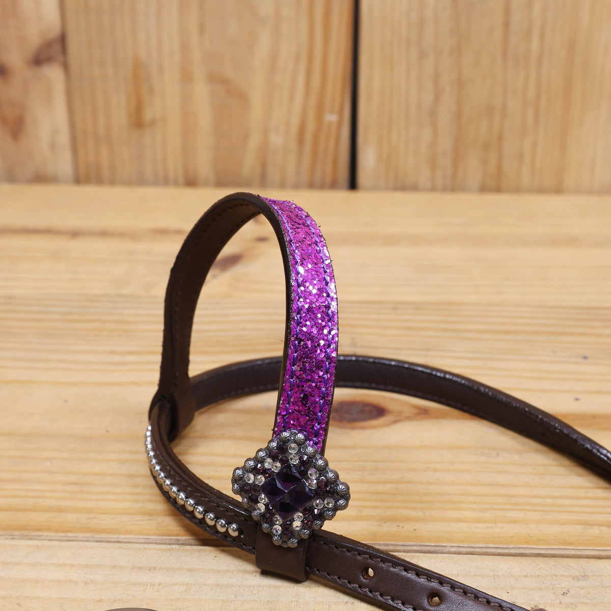 Purple Glitter Headstall and Breast Collar Set with Silver Studs