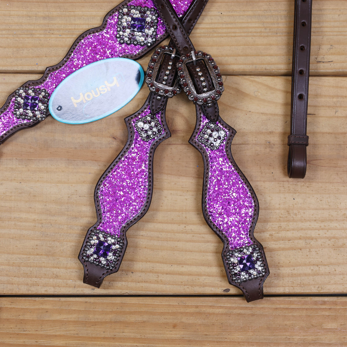 Purple Glitter Headstall and Breast Collar Set with Silver Studs