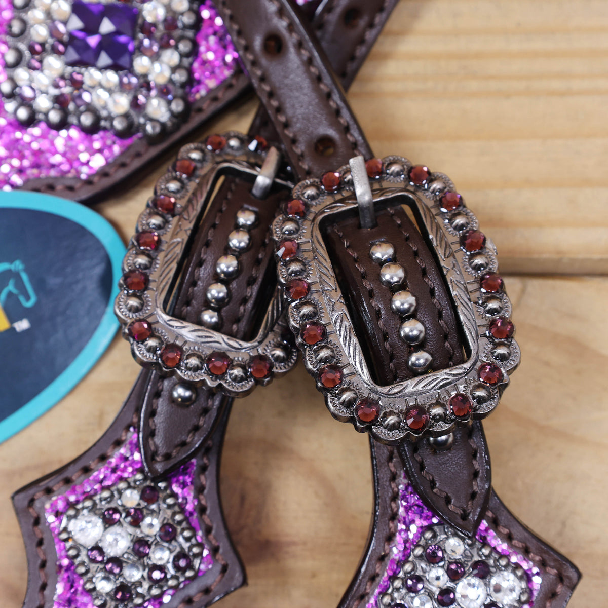 Purple Glitter Headstall and Breast Collar Set with Silver Studs