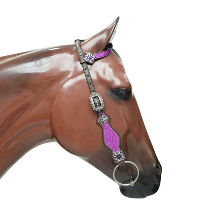 Purple Glitter Headstall and Breast Collar Set with Silver Studs