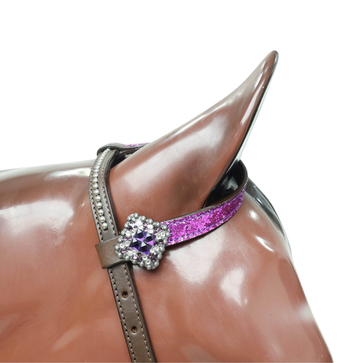 Purple Glitter Headstall and Breast Collar Set with Silver Studs