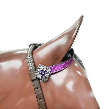 Purple Glitter Headstall and Breast Collar Set with Silver Studs