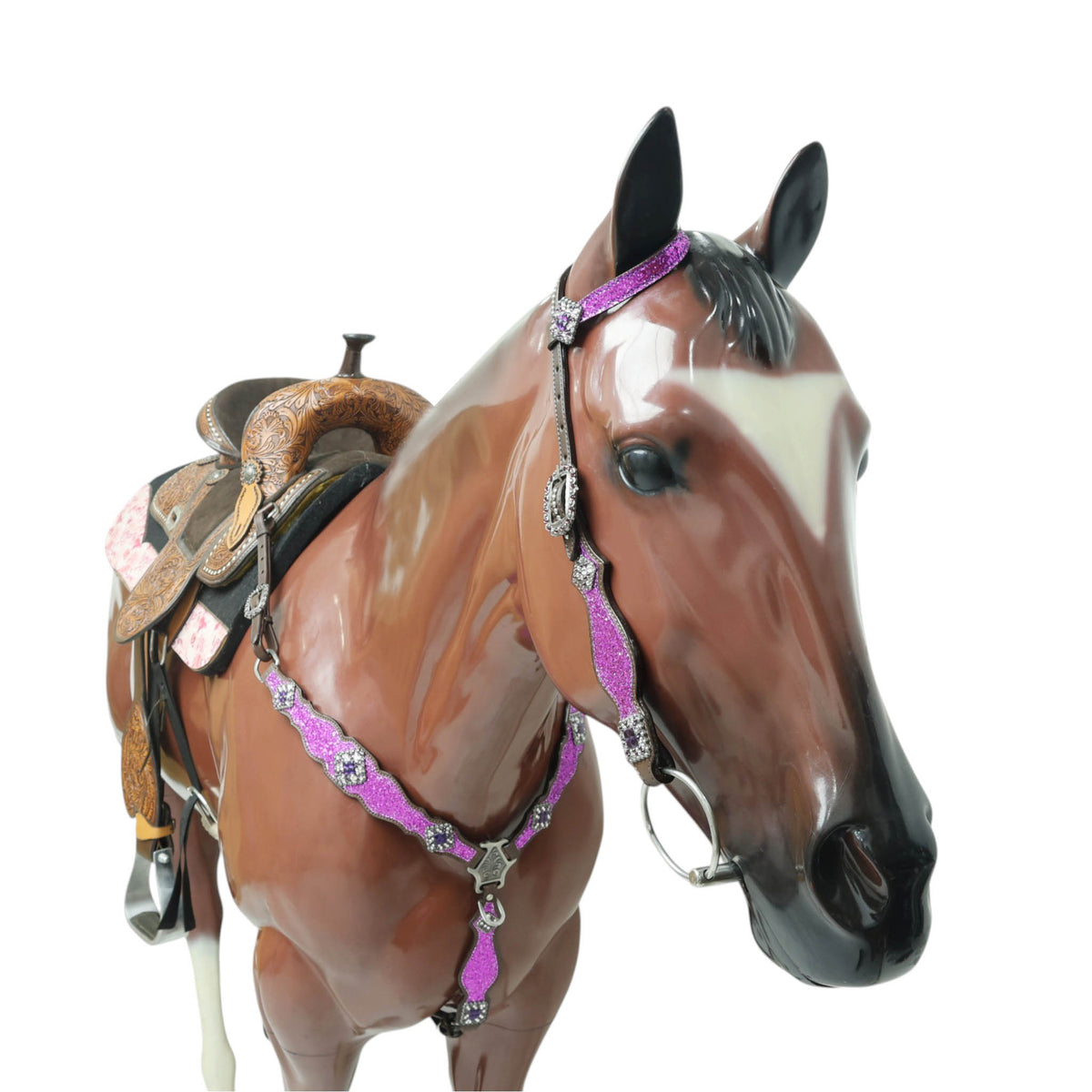 Purple Glitter Headstall and Breast Collar Set with Silver Studs