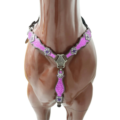 Purple Glitter Headstall and Breast Collar Set with Silver Studs