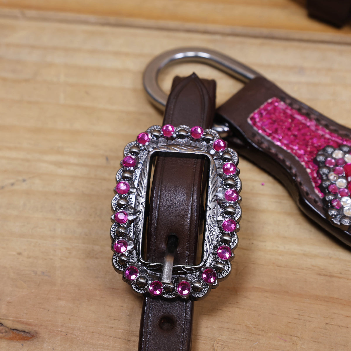 Hot Pink Glitter Headstall and Breast Collar with Silver Studs
