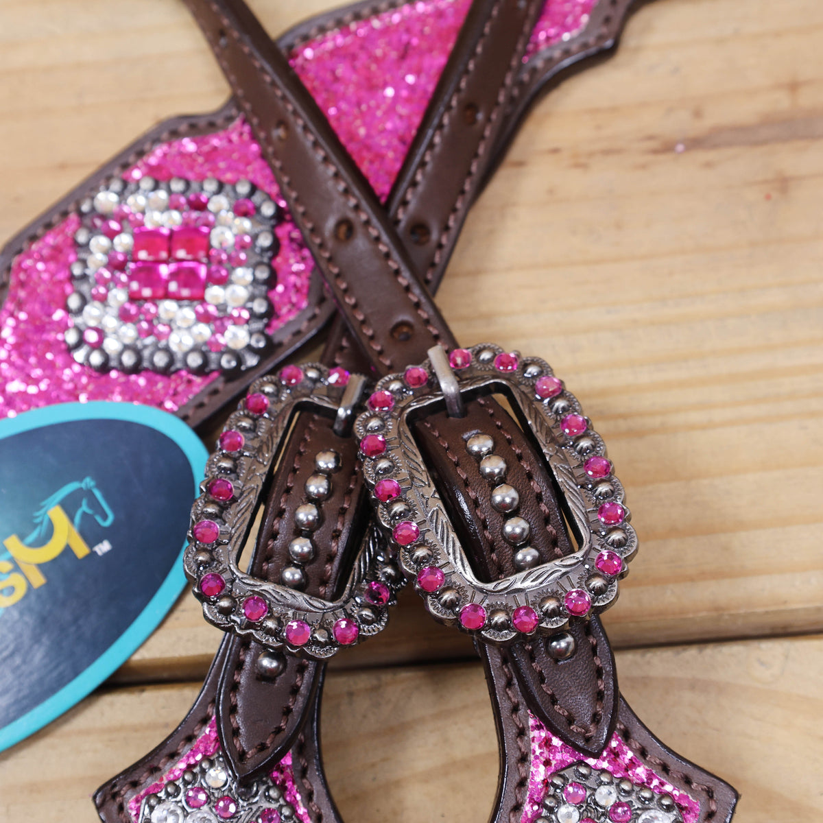 Hot Pink Glitter Headstall and Breast Collar with Silver Studs