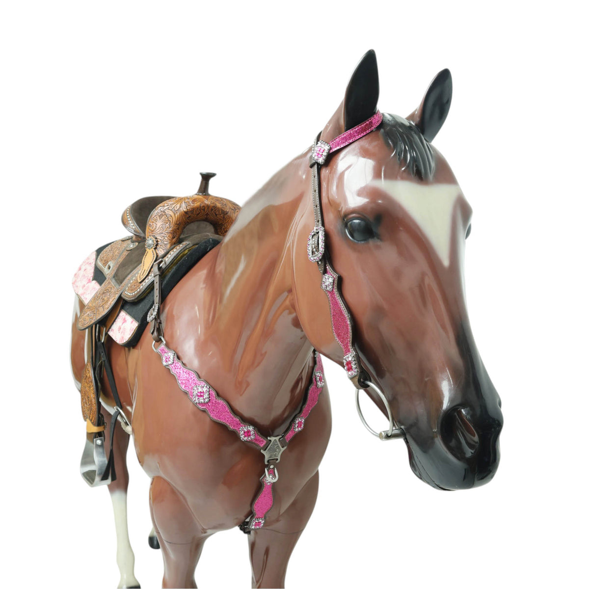 Hot Pink Glitter Headstall and Breast Collar with Silver Studs