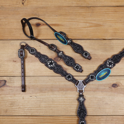 Black Glitter Horse Tack Set with Rhinestone Conchos, Silver Studs