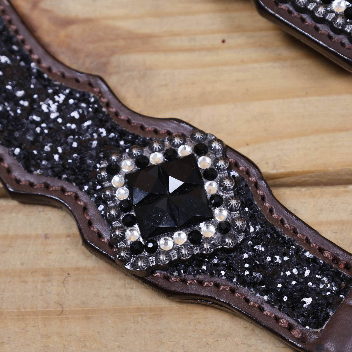 Black Glitter Horse Tack Set with Rhinestone Conchos, Silver Studs