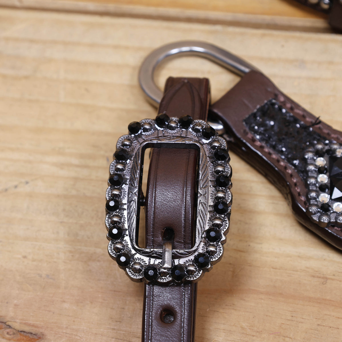 Black Glitter Horse Tack Set with Rhinestone Conchos, Silver Studs