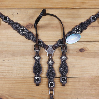 Black Glitter Horse Tack Set with Rhinestone Conchos, Silver Studs