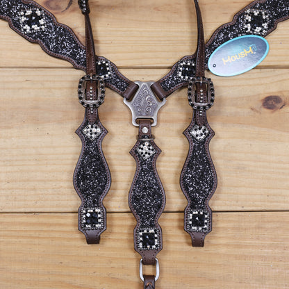 Black Glitter Horse Tack Set with Rhinestone Conchos, Silver Studs