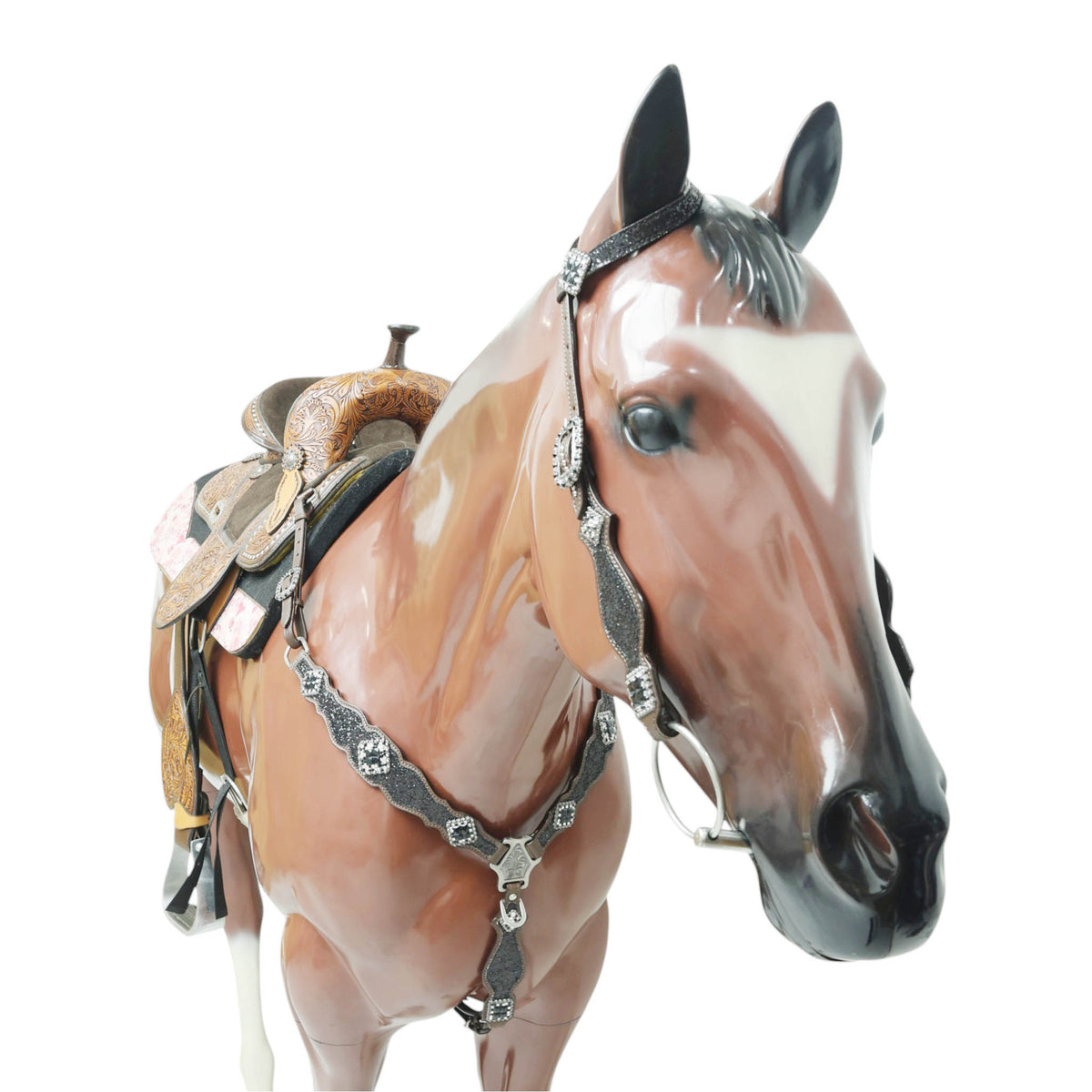 Black Glitter Horse Tack Set with Rhinestone Conchos, Silver Studs