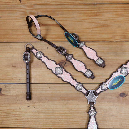Light Pink Glitter Headstall Tack Set with Bling Rhinestone Conchos