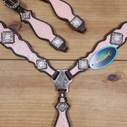 Light Pink Glitter Headstall Tack Set with Bling Rhinestone Conchos