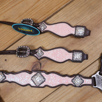 Light Pink Glitter Headstall Tack Set with Bling Rhinestone Conchos