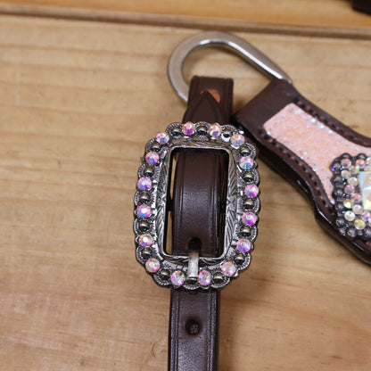 Light Pink Glitter Headstall Tack Set with Bling Rhinestone Conchos