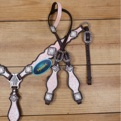 Light Pink Glitter Headstall Tack Set with Bling Rhinestone Conchos