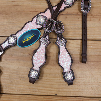Light Pink Glitter Headstall Tack Set with Bling Rhinestone Conchos