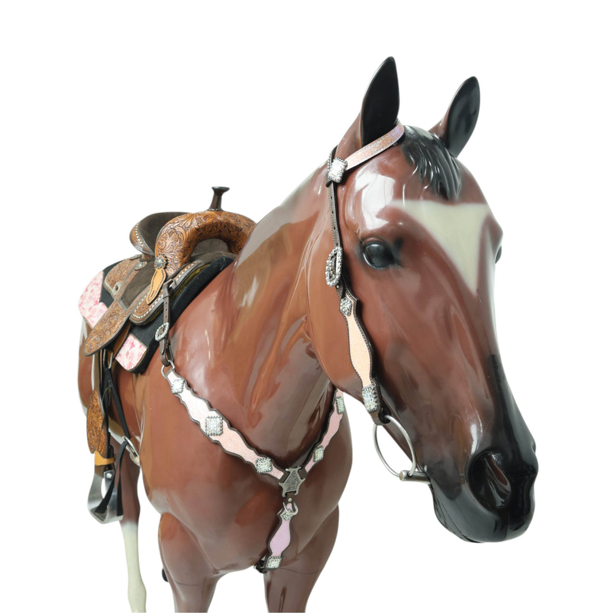 Light Pink Glitter Headstall Tack Set with Bling Rhinestone Conchos