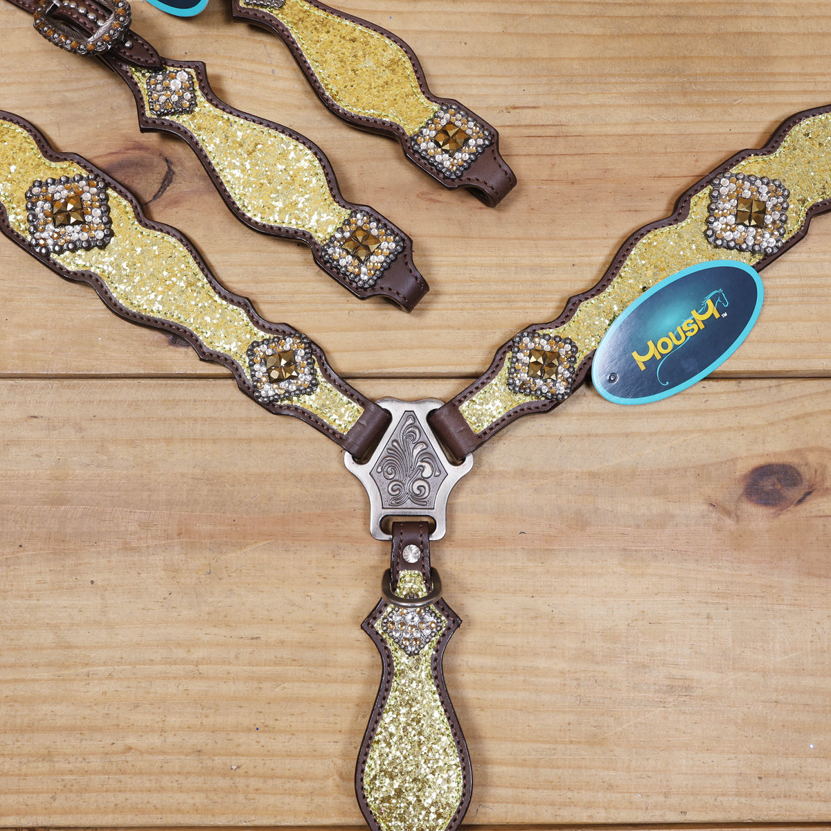 Sparkling Golden Glitter Western Headstall and Breast Collar Set