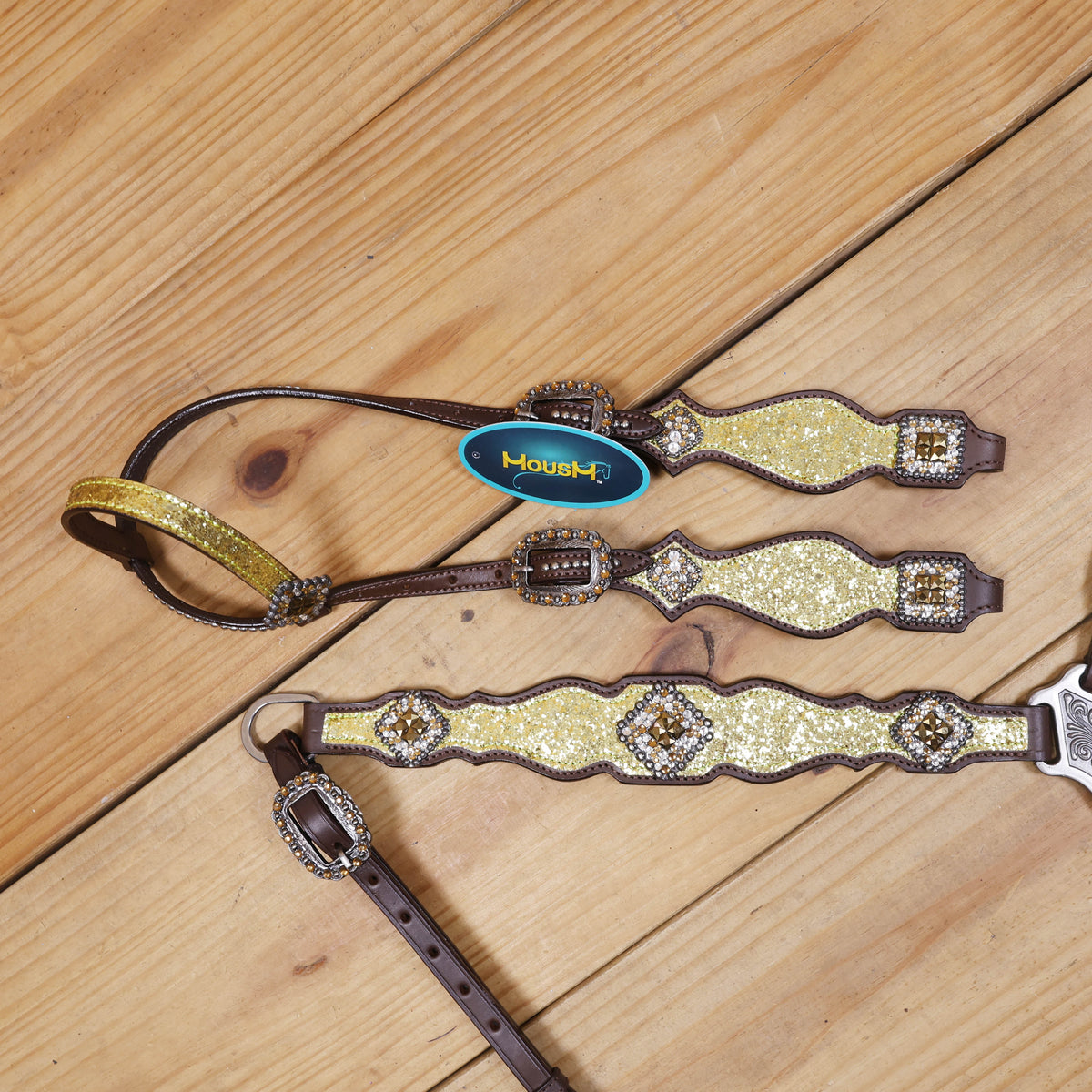 Sparkling Golden Glitter Western Headstall and Breast Collar Set