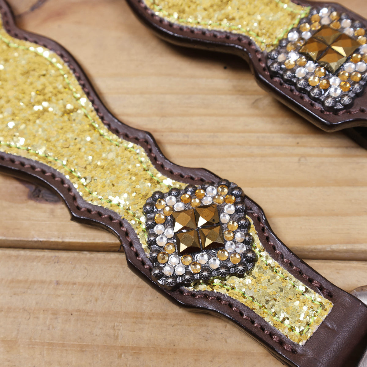 Sparkling Golden Glitter Western Headstall and Breast Collar Set