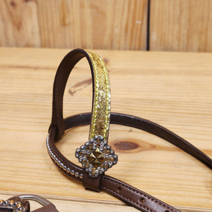 Sparkling Golden Glitter Western Headstall and Breast Collar Set