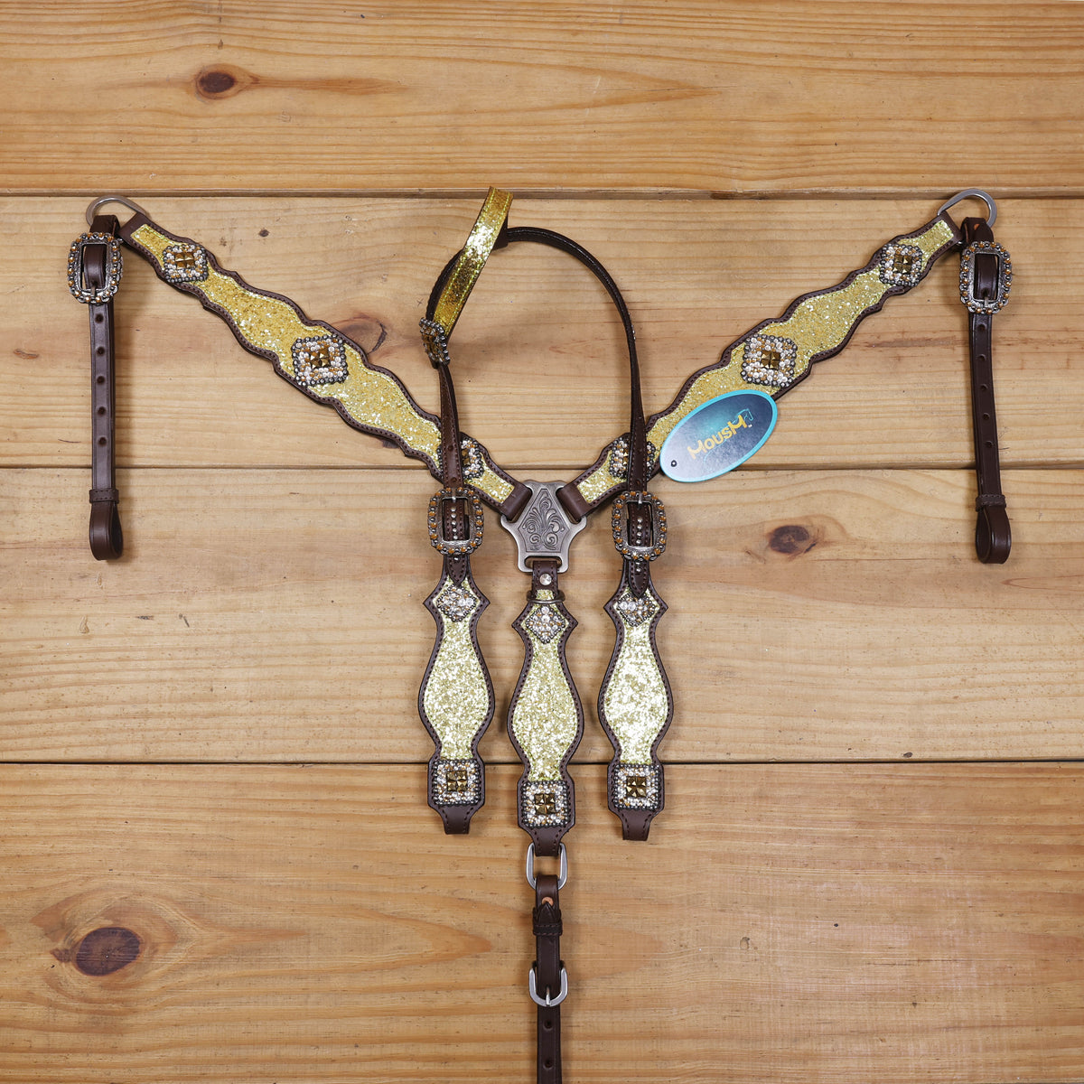 Sparkling Golden Glitter Western Headstall and Breast Collar Set