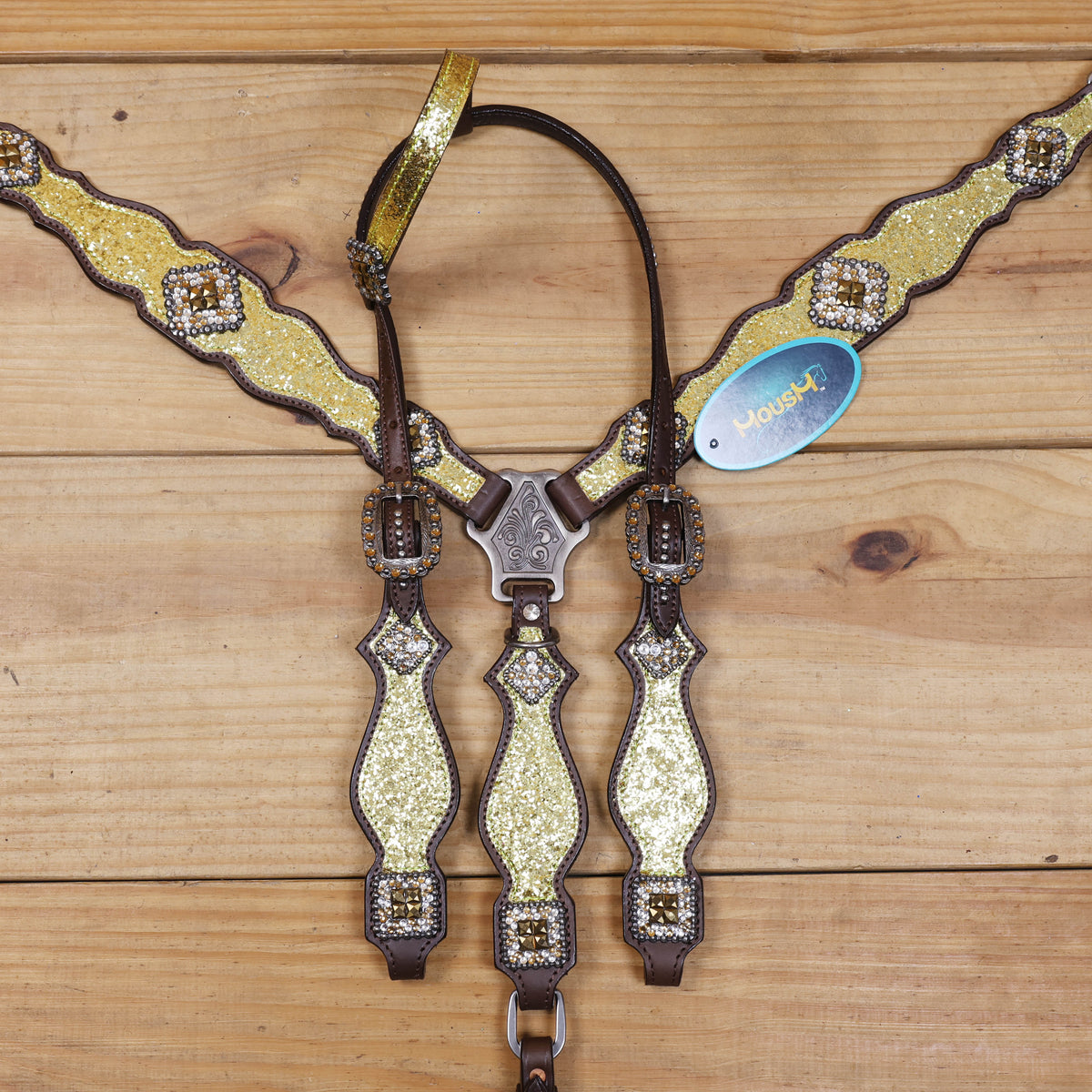 Sparkling Golden Glitter Western Headstall and Breast Collar Set