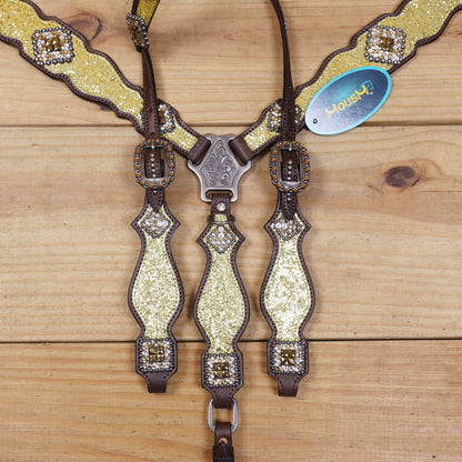 Sparkling Golden Glitter Western Headstall and Breast Collar Set
