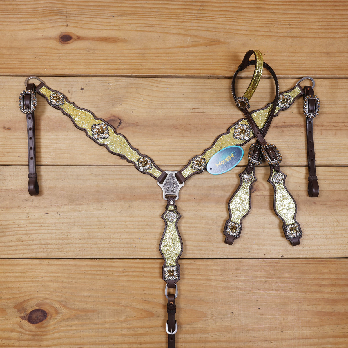 Sparkling Golden Glitter Western Headstall and Breast Collar Set