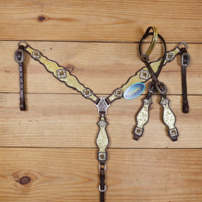Sparkling Golden Glitter Western Headstall and Breast Collar Set