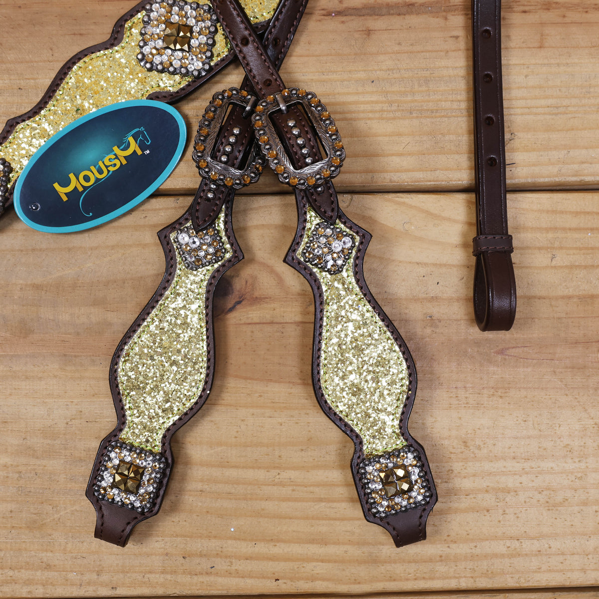 Sparkling Golden Glitter Western Headstall and Breast Collar Set