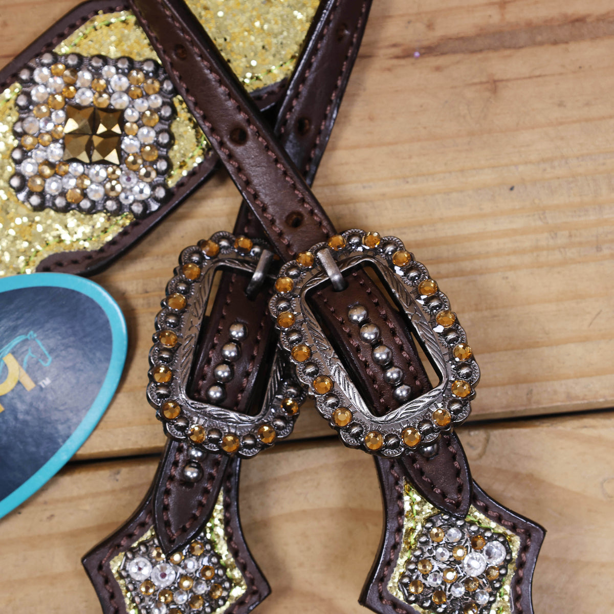 Sparkling Golden Glitter Western Headstall and Breast Collar Set