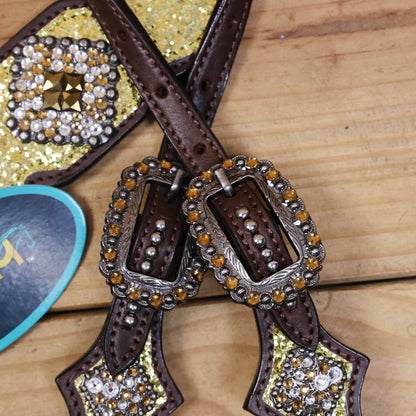 Sparkling Golden Glitter Western Headstall and Breast Collar Set