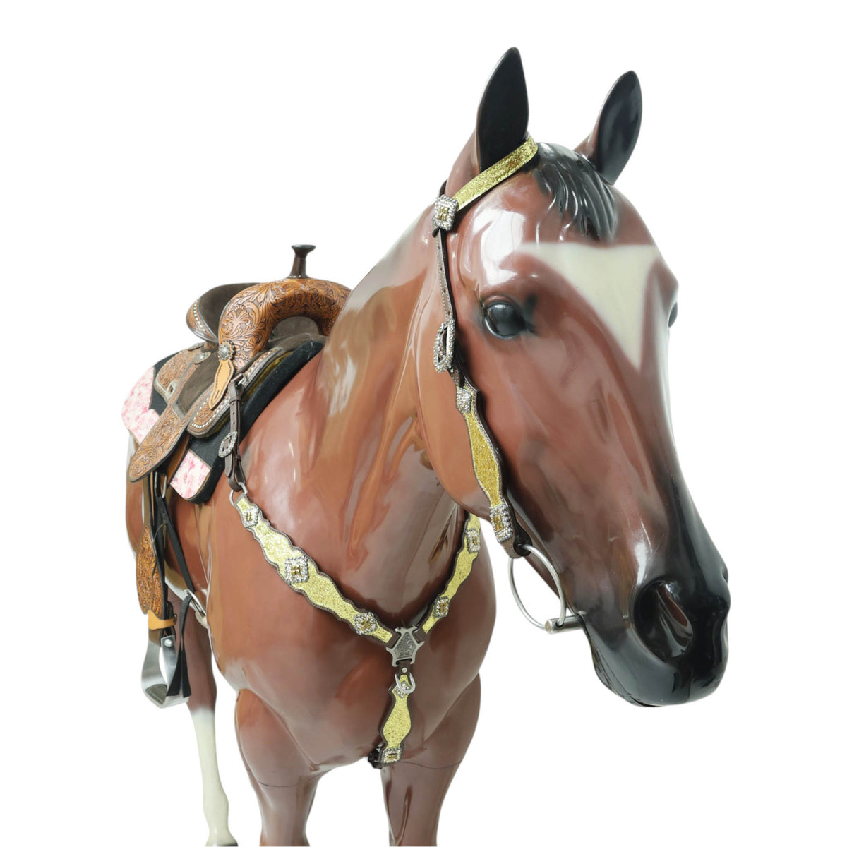 Sparkling Golden Glitter Western Headstall and Breast Collar Set