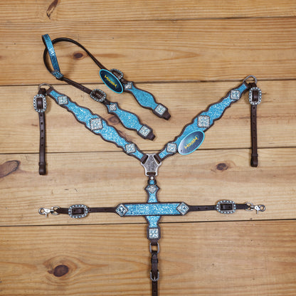 Teal Glitter Western Horse Tack Set with Bling Conchos