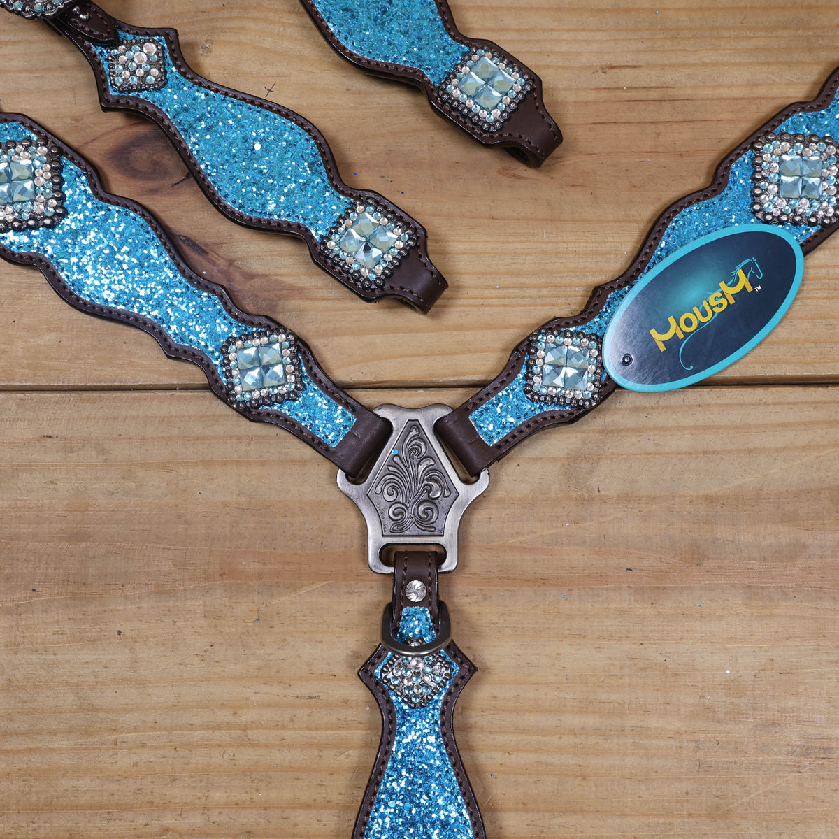 Teal Glitter Western Horse Tack Set with Bling Conchos
