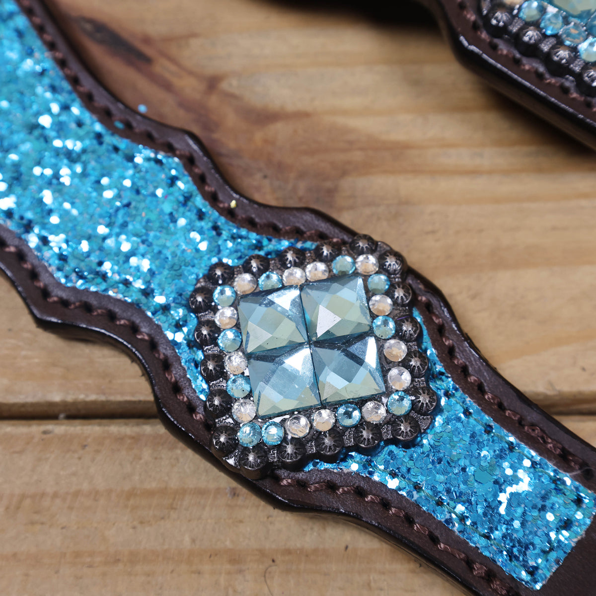 Teal Glitter Western Horse Tack Set with Bling Conchos