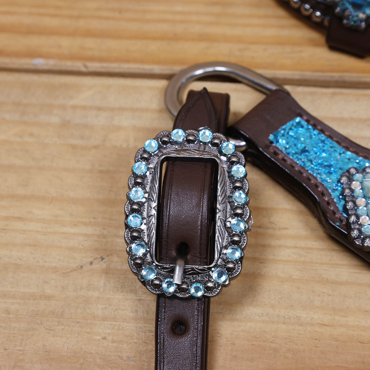 Teal Glitter Western Horse Tack Set with Bling Conchos