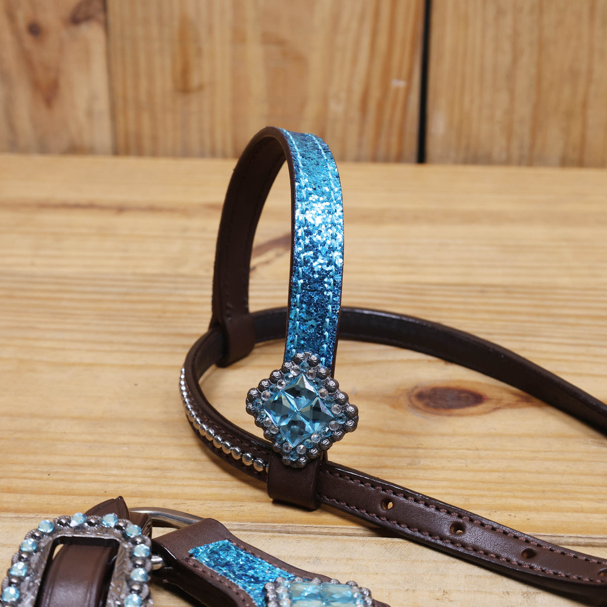 Teal Glitter Western Horse Tack Set with Bling Conchos