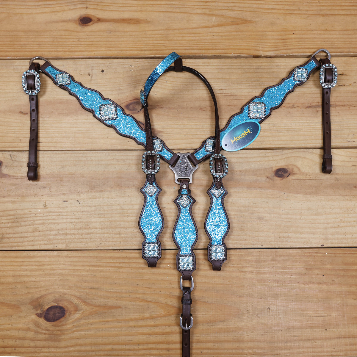 Teal Glitter Western Horse Tack Set with Bling Conchos