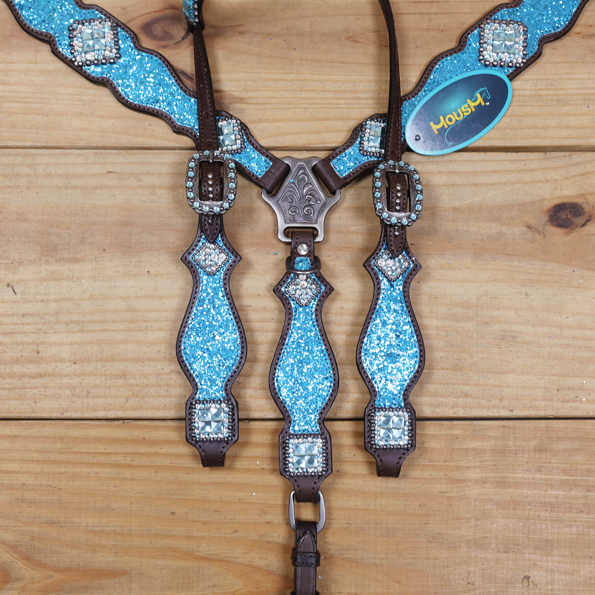 Teal Glitter Western Horse Tack Set with Bling Conchos